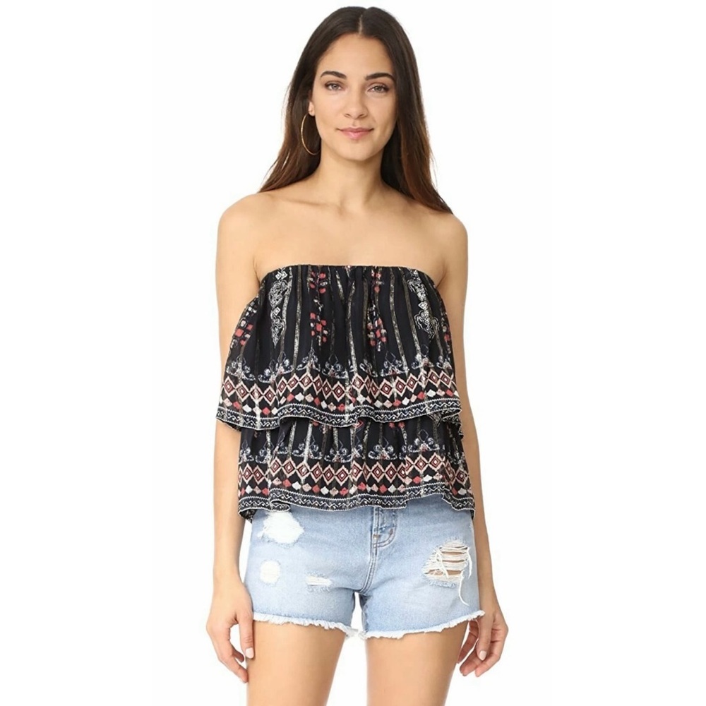 JOIE | S/M | Flounce Navy Tribal Silver Light Silk Ruffle 2 in 1 Lyane Skirt